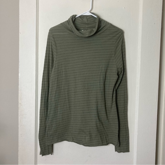 Nation LTD green striped slub raw hem turtleneck top women's M - Picture 2 of 8